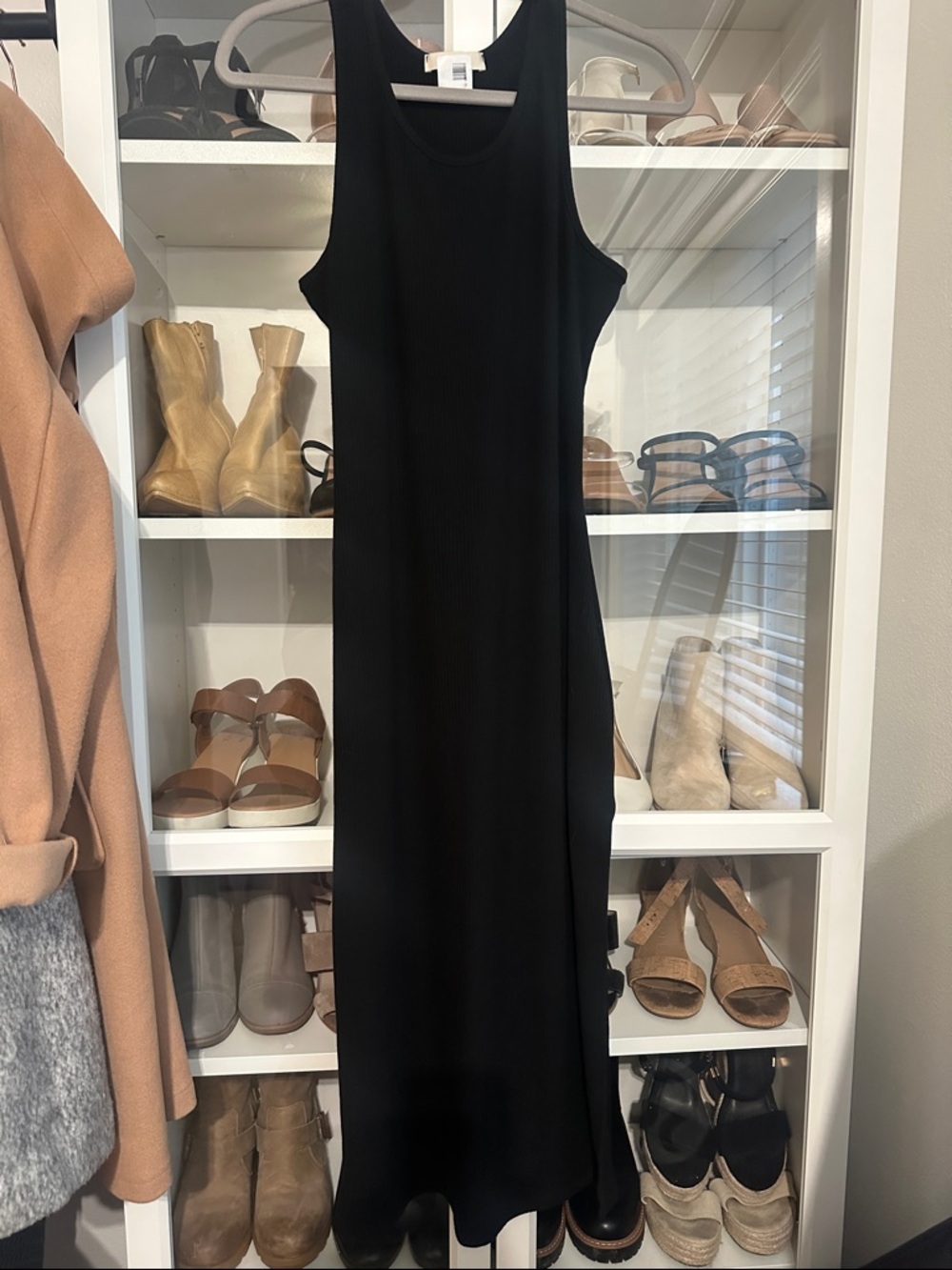 Sleeveless Black Ribbed Midi racerback Dress with slits on both sides